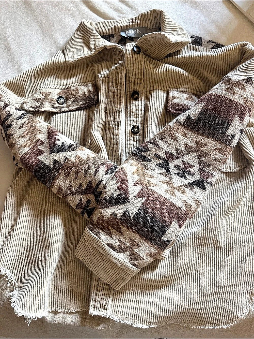 Geometric Overshirt in Brown & Cream Like New